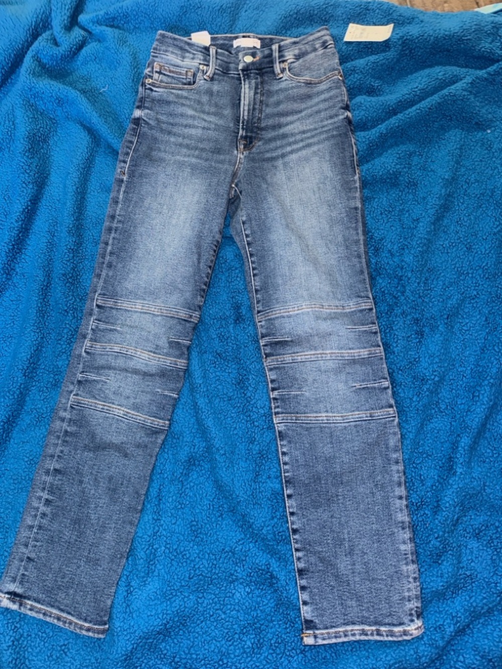 Good American Knee Panel Stitched Straight Leg Jeans Size 4/27 NWT Indigo $179 - Picture 4 of 13